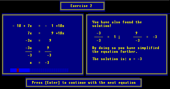 After resolving the linear equations, the program will show you again how you did it